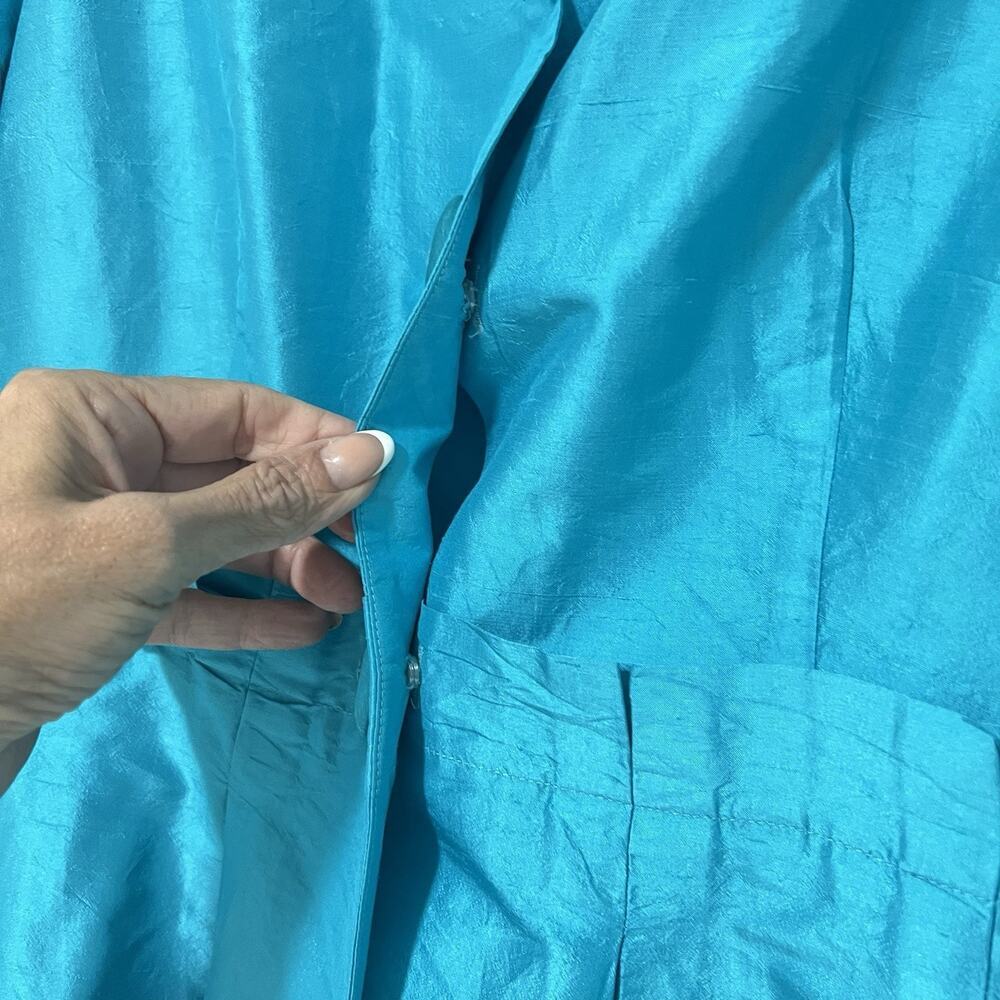 Sara Campbell 100% Silk Blazer Jacket Womens 12 Turquoise Blue Elegant Old Money - Picture 3 of 12